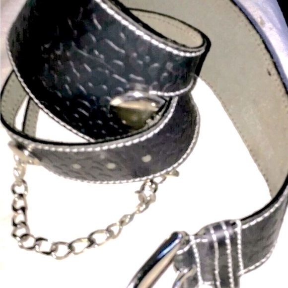 Italian Leather Belt Embossed & Chain Wide Belt, Made in Italy, S - Picture 4 of 6